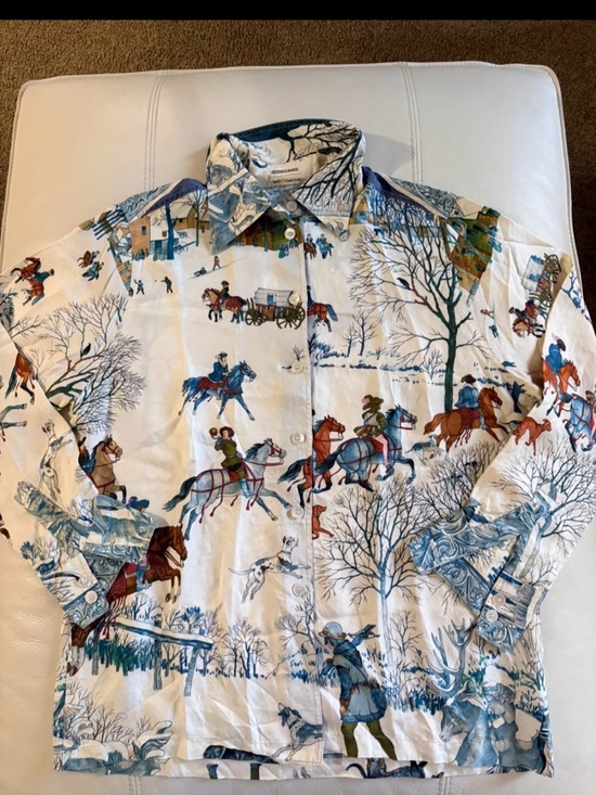 Hermes Tops - Vintage Hermes Classic Equestrian Print Button-Up
